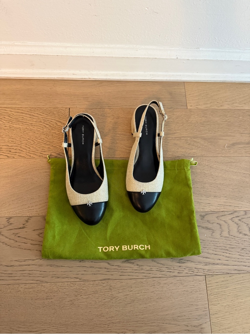 Tory Burch Cream and Black Slingback Heels
